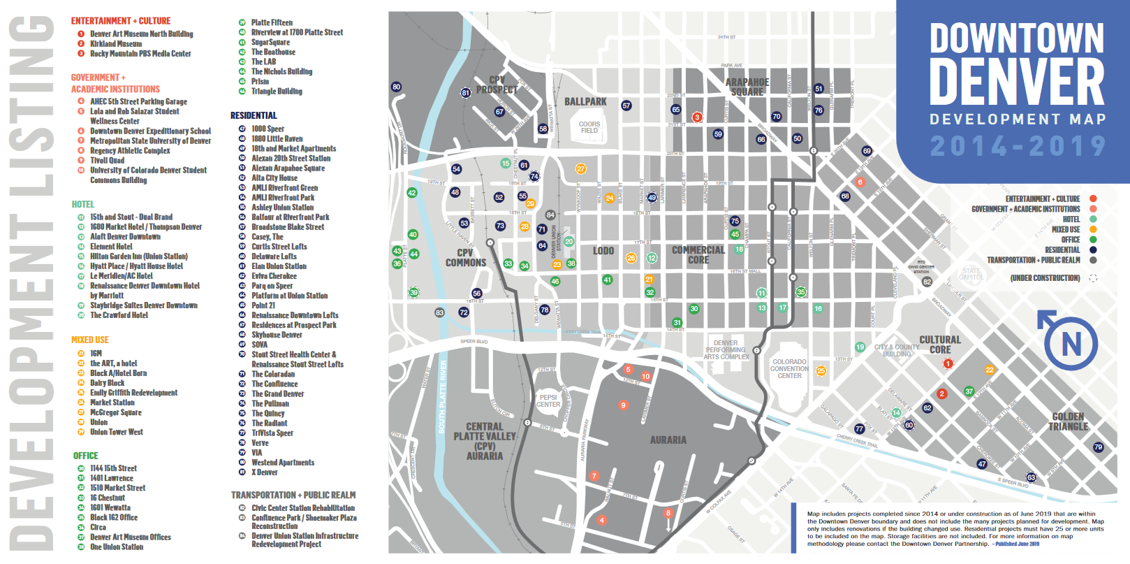 A Downtown Denver Partnership map showing development investments in the central city.